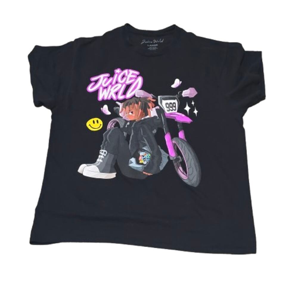 Juice WRLD Graphic Tee Large – Anime Style Streetwear Black T-Shirt